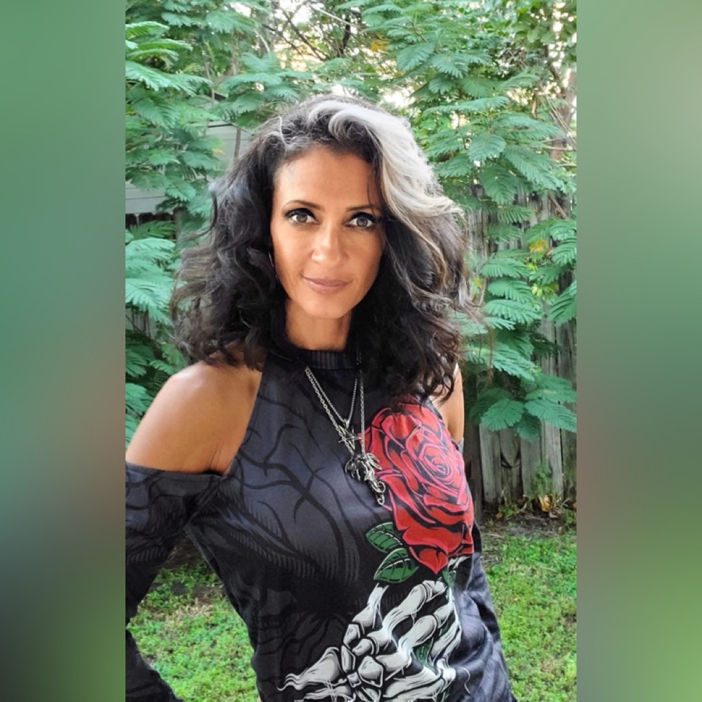 Halter Cold Shoulder Skeleton Hand w/ Rose Top - S